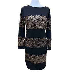 Anthropologie Sunday in Brooklyn Black Rose Gold Sequin Pencil Dress Size Medium